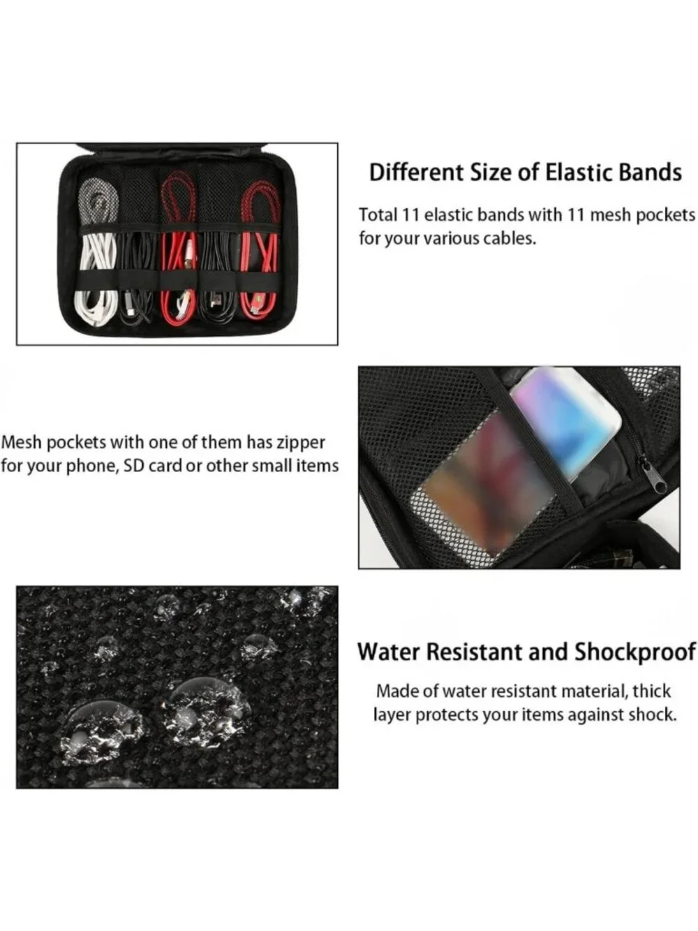 Waterproof Travel Electronics Organizer | Portable Double Layer Cable Storage
